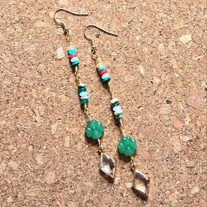 Long natural stone and glass bead earrings